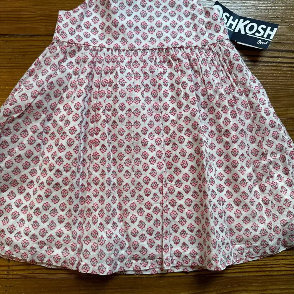 NWT OshKosh B'gosh white pink floral‎ sleeveless tassel dress SIZE 18M